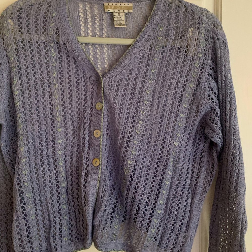 Sigrid Olsen Lace Cardigan, Lilac Size M